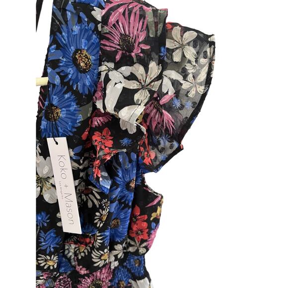 Koko Mason Women M Ruffle Black Floral Maxi Dress Flowy Romantic Whimsygoth NWTT - Picture 7 of 10